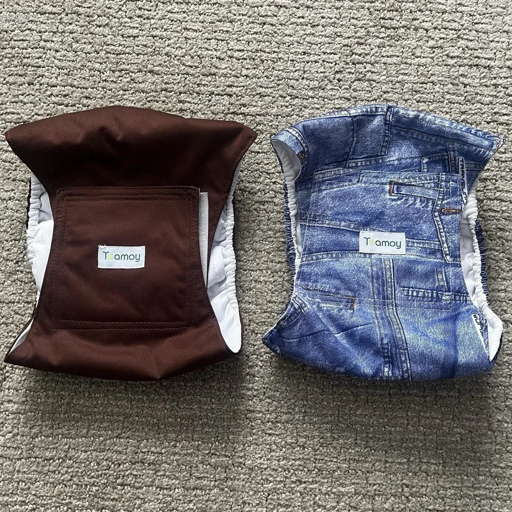 Teamoy Male Dog Belly Bands Lot of 2 Washable Reusable Wrap Diapers Denim Brown